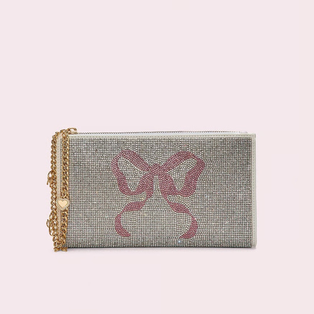 Victoria's Secret PINK x LOVE SHACK FANCY Rhinestone Bow Wristlet Bag NWT